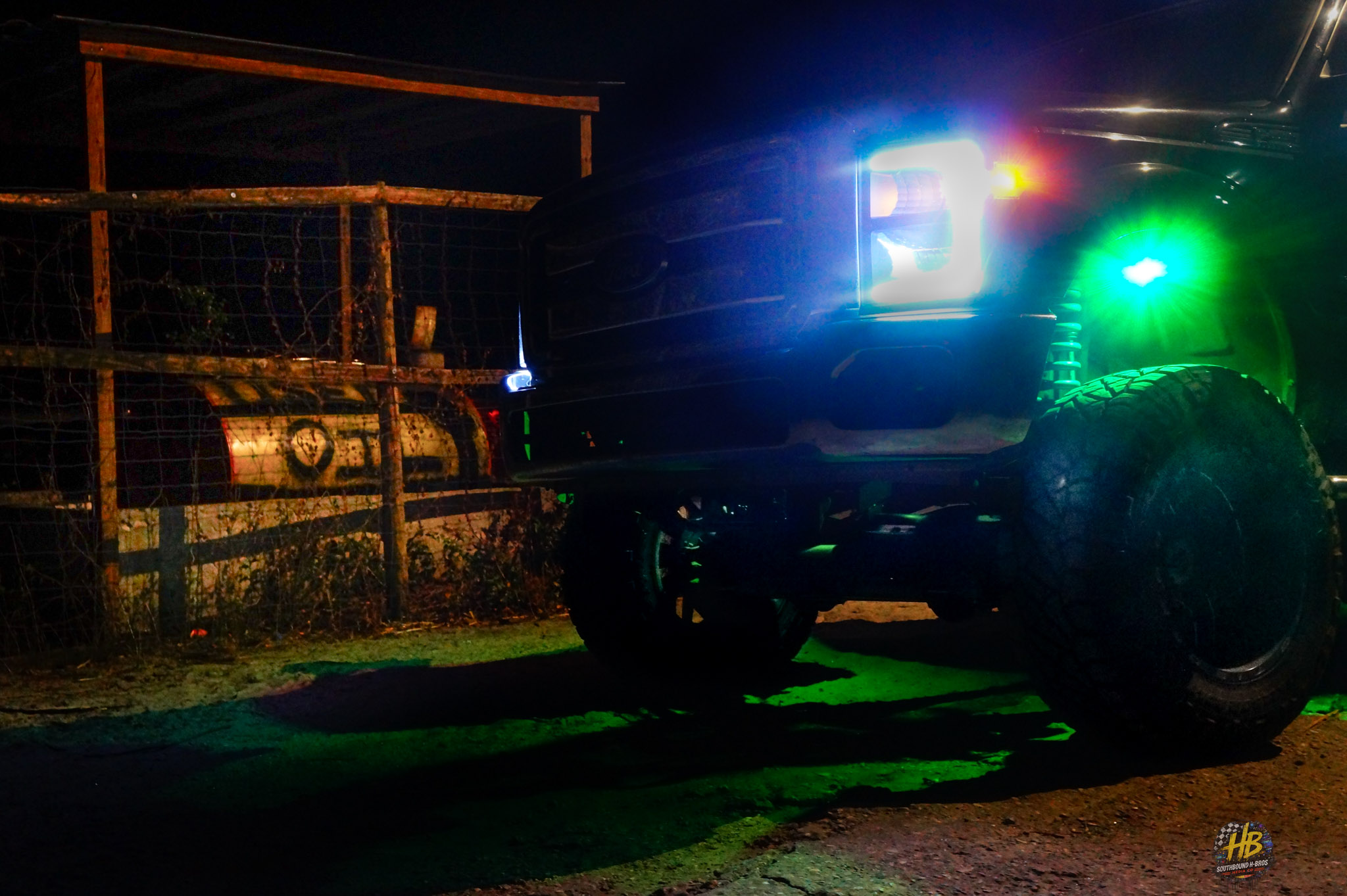 Lifted truck night portrait with underglow